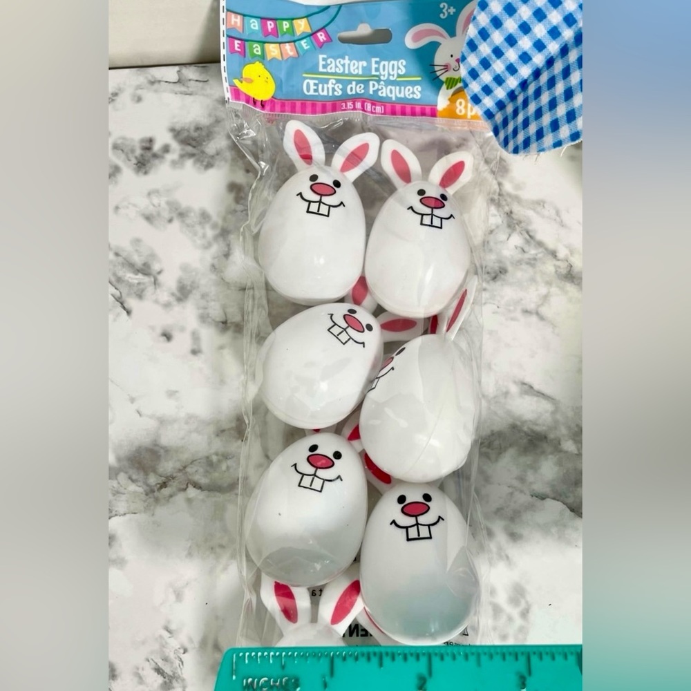 Adorable Blue Gingham Bunny Easter Basket with Eggs - Picture 3 of 10